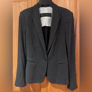 ZARA Classic One-Button Charcoal Gray Suit Business Career Work Blazer Sz Medium